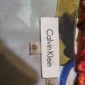 Calvin Klein Blue and Green Blouse With Silver Buttons on the Sleeve Cuffs